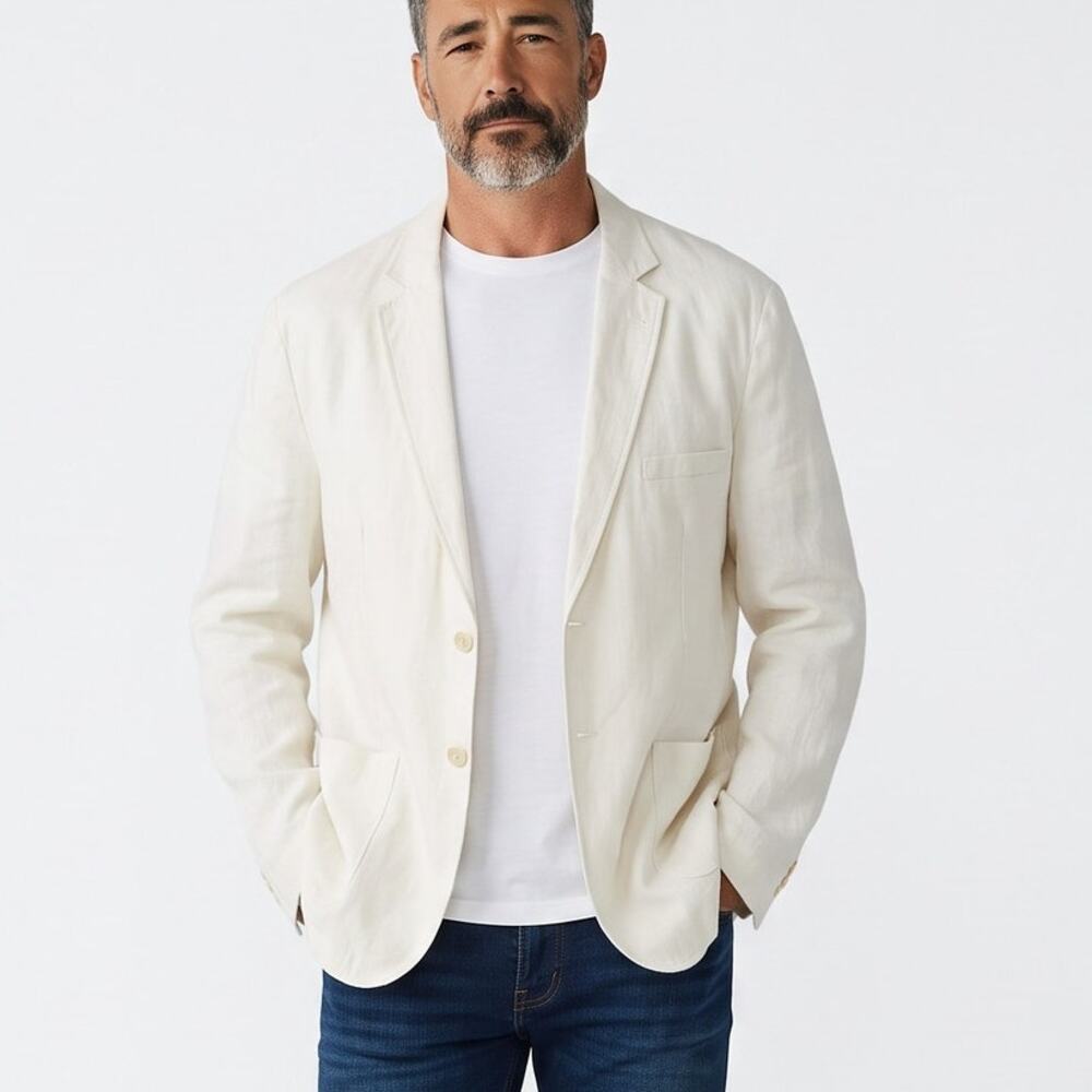 Alan Flusser | XXL | Men's White Linen Rayon Lined 2-Button Suit Jacket Blazer
